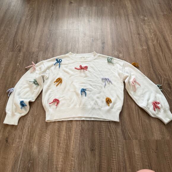Luna Ivy Anthropologie 3D Bow Sweater Womens Large White Coquette - Picture 2 of 8
